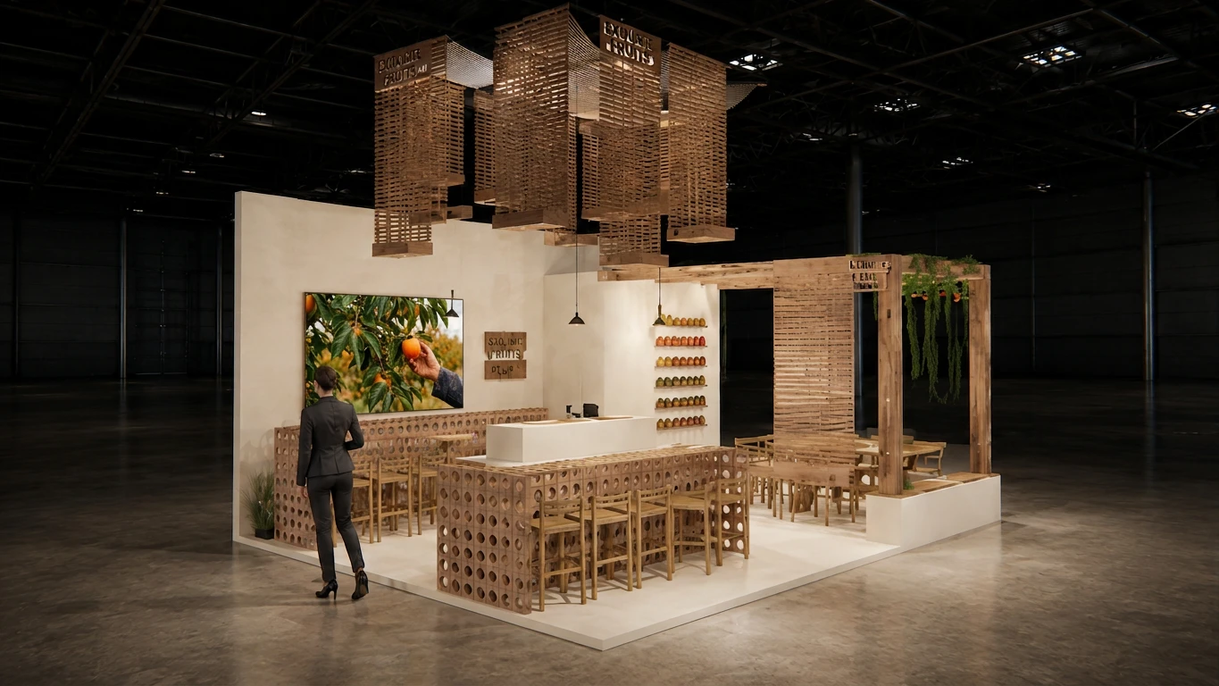 The Exquisite Fruits stand at Fruit Attraction 2026 — bar and product wall